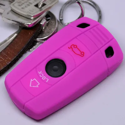 Produktbild von Auto Schlüssel Hülle Silikon Schutz Cover Pink kompatibel mit BMW E90 E91 Z4 E87 E60 1er E81 E82 E87 E88 ab 08 5er 6er E71 E72 Z4 E89 3 Tasten KEYLESS SMARTKEY