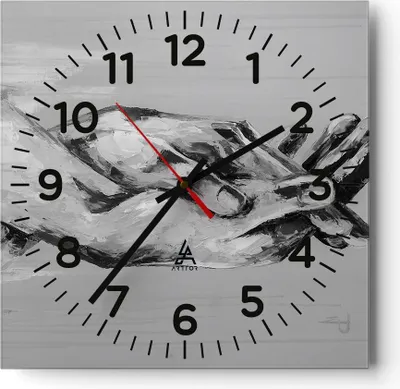 Produktbild von Wanduhr - Quadrat - Glasuhr - Handschriftlich Hände Schwarzweiß - 40x40cm - Schleichendes Uhrwerk - Lautlos - zum Aufhängen bereit - Dekoration Modern - Wanddekoration aus Glas - C4AC40x40-4566