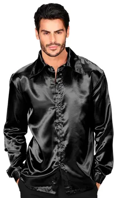 Produktbild von SCHWARZES DISCOHEMD 70er JAHRE aus Satin XL