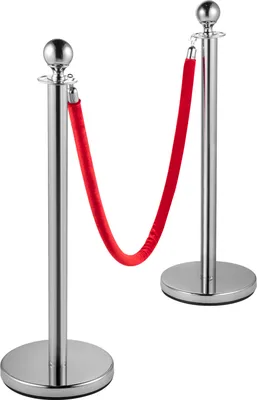 Immagine prodotto di SucceBuy sistema di delineazione Delstahl barriera palo corda di demarcazione con 2 corde di velluto rosso da 1,5 m 4 pack argento