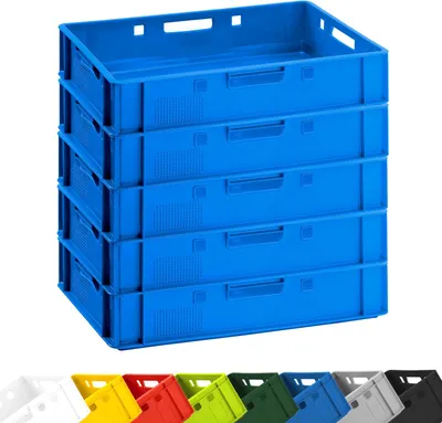 Produktbild von Fleischerkiste E1 Lagerkiste 60x40x12,5 cm | 5x Fleischkiste Metzgerkiste flach | extrem vielseitige Stapelkiste | lebensmittelecht, robust, stapelbar