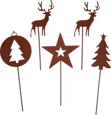 Produktbild von UNUS® Weihnachtliche Gartenstecker Set 5-teilig Rostdesign Metall Weihnachtsdeko
