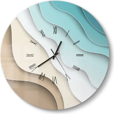 Produktbild von DEQORI Glasuhr Ø50 cm Römisch 'Farbige Papierwellen' Wanduhr Glas Uhr Design leise