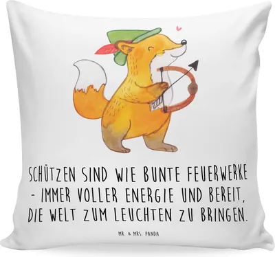 Produktbild von Mr. & Mrs. Panda Deko Kissen Schütze Astrologie - Weiß - Geschenk, Sternzeichen, Kuschelkissen, Tierkreiszeichen, Kuschel, 40x40, Geschenkidee, Dekokissen, Polster