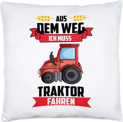 Produktbild von Aus dem Weg ich muss Traktor Fahren Kissen Inkl. Füllung Trecker Fans Geschenkidee Jungs Bauern