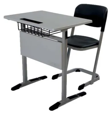 Produktbild von Schulset Modern Ergonomisch Grau Schultisch Schwarz Stuhl Einzeltisch