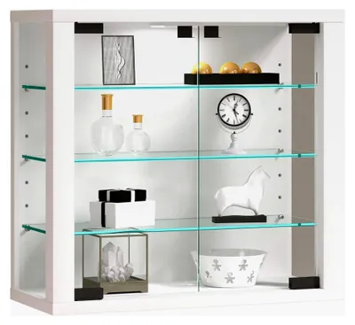 Produktbild von Hängende Glasvitrine | Vitrine aus ESG-Sicherheitsglas | Maße: H. 40 x B. 43 x T. 18 cm | Platzsparende Hängevitrine | Glas Vitrinenschrank