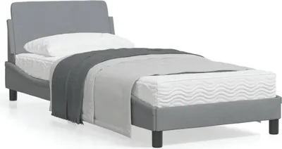 Produktbild von Design Bettgestell mit Kopfteil Hellgrau 90x200 cm Stoff, Klassische Betten 2024 Neu