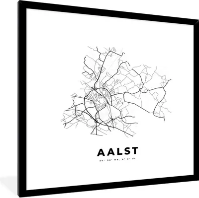 Produktbild von MuchoWow® Gerahmtes Poster Stadtplan - Schwarz und weiß - Karte - Aalst - Belgien - Karte 40x40 cm - Poster mit Schwarzem Bilderrahmen Wandposter Rahmen Foto Bilder - Mit Rahmen - Wanddekoration Schlafzimmer