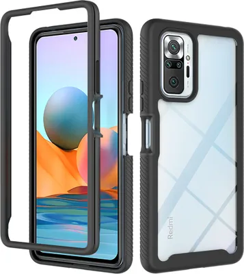 Produktbild von Redmi Note 10 Pro 4G Hülle, Transparente Rückseite Robust TPU Bumper Rutschfest Stoßfest Ganzkörper Schutzhülle für Xiaomi Redmi Note 10 Pro/Note 10 Pro Max Schwarz