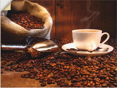 Produktbild von ARTland Wandbild, selbstklebend Kaffeetasse und Leinensack auf Tisch Größe: 120x90 cm