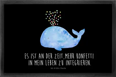 Produktbild von Mr. & Mrs. Panda Schmutzfangmatte Wal Konfetti 40 x 60 cm - Schwarz - Geschenk, Neuanfang, Türvorleger, Fussmatte, Geburtstag, Wale, Schmutzmatte, Trennung, Gummimatte