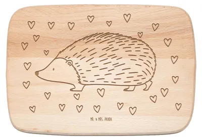 Produktbild von Mr. & Mrs. Panda Frühstücksbrettchen Igel Herzen - Transparent - Geschenk, Frühstücksbrett, schneidbrett, Schneidebrett, Vertrauen, Liebe, Holzbrett, Küchenbrett, Herz