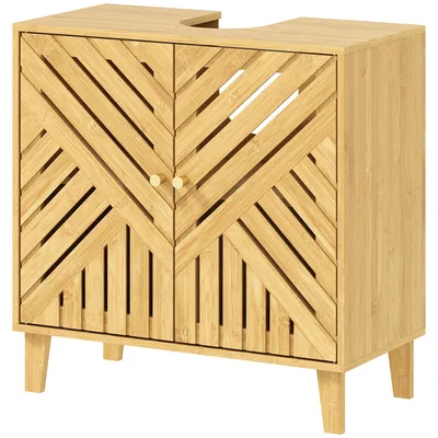 Produktbild von Unterschrank, Badezimmerschrank aus Bambus mit verstellbarem Einlegeboden und Lamellentš¹ren, 60 x 30 x 60 cm, natur
