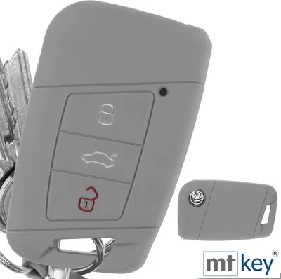 Produktbild von Auto Schlüssel Hülle Silikon Schutz Cover Grau kompatibel mit VW Passat B8 Arteon Skoda Kodiaq 3 Tasten KEYLESS SMARTKEY