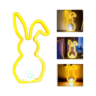 Produktbild von LED Hasen Lampe, Niedliches Kaninchen Neon Lichtschild, Osterdeko Nachtlicht, Bunny Leuchtschild für Schlafzimmer, Wohnheim, Party, Bar, Wanddeko