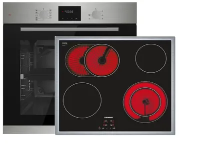 Produktbild von Böhme Einbaubackofen HB60F78PPX mit versenkbare Knebel, Edelstahl Glas mit Heißluft, 1-fach Teleskopauszug mit Siemens Elektrokochfeld , autark, 60cm