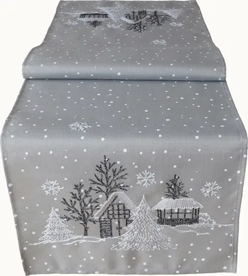 Produktbild von Tischwäsche Stickerei Winterdorf 40 x 140 cm - hellgrau