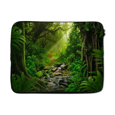 Produktbild von MuchoWow® Laptop Hülle 17 Zoll Laptoptasche Dschungel - Wasser - Laub - Sonne - Natur - Zipper - Schutzabdeckung