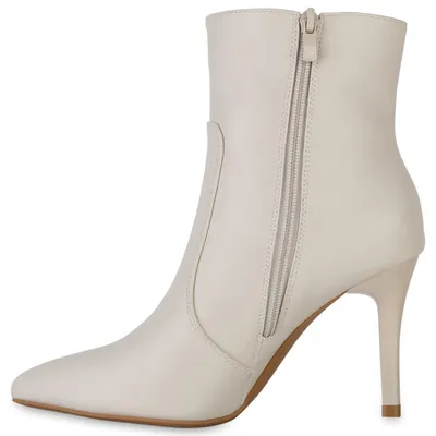 Produktbild von van-hill Damen Klassische Stiefeletten Stiletto Spitze Kunstleder Beige Gr. 40 mit Reißverschluss ungefüttert Frühling Herbst Modell 840744