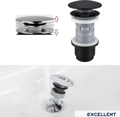 Produktbild von ECOLAM Click Clack Ablaufventil schwarz matt Keramik für Waschbecken Bidet mit/ohne Überlauf Stöpsel Pp-Up Push-Up 71 mm