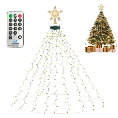 Weihnachtsbaumlichter mit 200 LED, 3 m, warmweiß, Stern