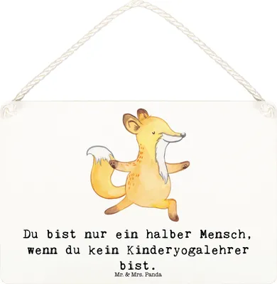 Produktbild von Mr. & Mrs. Panda hängeschild Kinderyogalehrer Herz DIN A6 - Weiß - Geschenk, Wandbild Holz, holzbild, Schild, Holzschild, Türschild