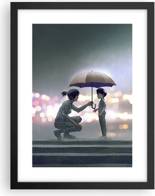 Produktbild von Gerahmtes Poster - Schwarzer Rahmen - Manga Regenschirm Hilfe - 30x40 cm - Wand Bild - Wanddeko - Wandbilder - Kunstposter - Wandposter - Bilderrahmen - Bilder - Kunstdruck - P2BPA30x40-4741
