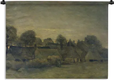Produktbild von MuchoWow® Wandteppich Wandbehang Bauerndorf am Abend - Vincent van Gogh 60x45 cm Tapisserie Dekoration Wandtuch - Das Schlafzimmer