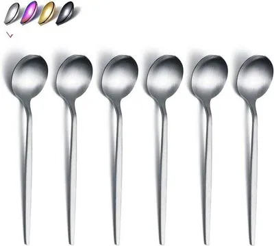 Image de Lot de 6 cuillères en acier inoxydable, 16,8 cm, argentées, lavables au lave-vaisselle