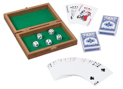Immagine prodotto di Scatola di carte da gioco con 5 dadi e 2 mazzi da 54 carte ciascuno