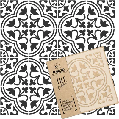 Produktbild von Tile Fliesen Schablone zum Malen 30x30 cm, Moro Spanische Maurische Blume Marokkanisch, Kunststoff Wiederverwendbare Bodenschablone DIY