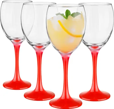 Produktbild von GLASMARK® Weinglas mit rotem Bein 4-Set 300ml Große (max. 325 ml) 4 Stück Rotweingläser Weinkelch Weinglas VINO auf Fuß - Hochwertige Qualität