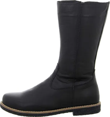 A black leather boot shown from the side against a white background.