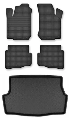 Productafbeelding van Rubberen automatten + kofferbakmat voor Nissan Almera N16 2000-2005 (sedan) – 5-delig, zwart, op maat – Wielganizator Semi-Universal