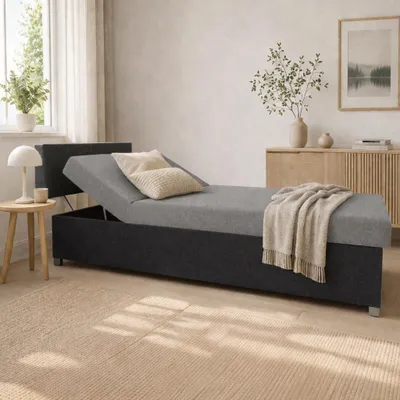 Obrázek produktu pro Polohovací válenda s úložným prostorem 110x200 ORNOVA - světle šedá / černá