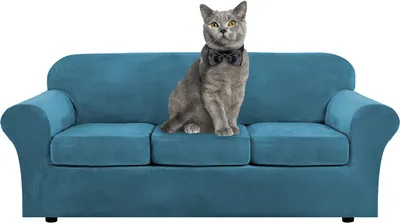 Produktbild von Samt Sofa Schonbezug Soft Stretch Couch Bezug High Elasthan Möbel Protector, 3-Sitzer / 183-244 cm,Blaugrün