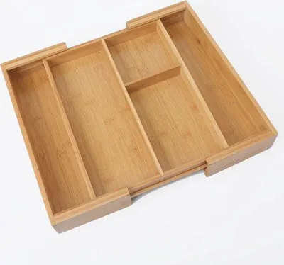 Image de Organiseur de tiroir, 3 à 5 compartiments, en bambou, 43 x 36 x 6 cm