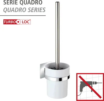 Image de Ensemble WC WENKO Turbo-Loc Quadro, brosse WC avec tête en silicone, fixation sans perçage, plastique, 9,5 x 35,5 x 12 cm