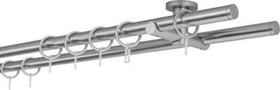 Produktbild von Gardinenstange Maß 20mm Match 2-lauf Deckenträger 5,5cm Farbe: Edelstahl-Optik, Größe: 270cm