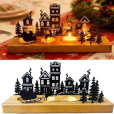 Produktbild von Famanu Adventskerzenhalter für 4 Teelichter – Holzständer mit Metallkerzenhaltern – Weihnachtsdeko