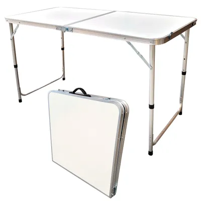 Produktbild von Campingtischtisch Weiß 120 x 60cm Klapptisch Aluminium mit Tragegriff Höhenverstellbar Tisch
