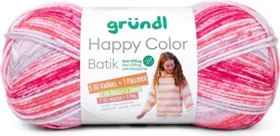 Produktbild von Happy Color Batik 100% Polyacryl Strick-u. Häkelgarn,100g/250m LL,empf. NS 4-5 mm 04 weiß-magenta-flamingo-hellgrau