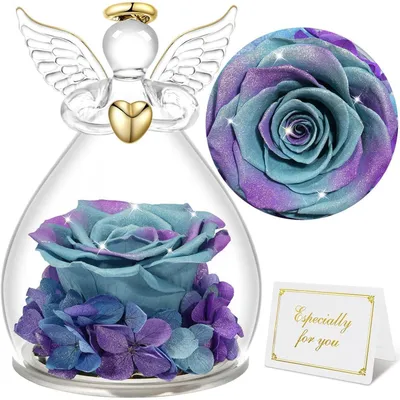 Productafbeelding van Eeuwige roos in een vaas met engelbeeldje, gedroogde roos, cadeau voor vrouwen, Moederdag, Kerstmis, Valentijnsdag