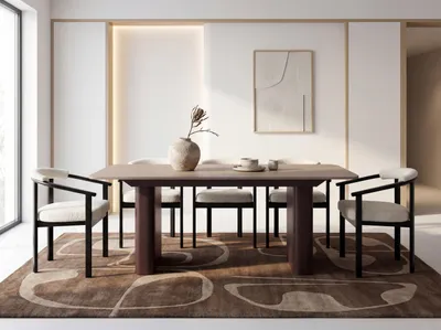 Produktbild von Ausziehbarer Rechteckiger Esstisch – XXL Modernes Design mit Braunem Metallgestell – für 10-14 Personen, 200 x 90 / 300 cm – Kaschmir