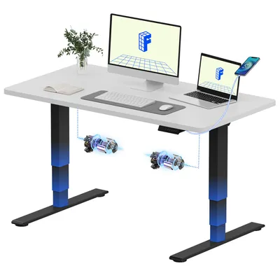 Image de Bureau réglable en hauteur FLEXISPOT E5 Plus 120 x 80 cm, double moteur, plateau monobloc de 25 mm, port USB, capacité de charge de 120 kg, blanc