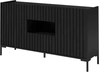 Produktbild von Moderne Kommode LANDO 3 Schrank Lamellen 150 cm Wohnzimmerschrank Schwarz