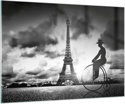 Produktbild von Bilder auf glas - Einteilig - Paris Gentleman Fahrrad - 100x70cm - Glasbilder - Wandbilder - Bilder - zum Aufhängen bereit - Wanddekoration aus Glas - Glas Bilder - Wandbild auf Glas - GAA100x70-4204
