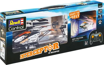 Produktbild von Revell Control RC Helikopter Interceptor | Ferngesteuerter Hubschrauber mit Anti-Crash-Sensoren | mit moderner 2.4 GHz Fernsteuerungstechnik | Start/Landung auf Knopfdruck | Höhensensor | Länge 24 cm
