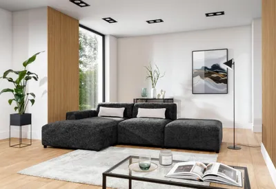 Produktbild von Ecksofa Designersofa ROMY in Stoff Enjoy Me Schwarz Ottomane Links